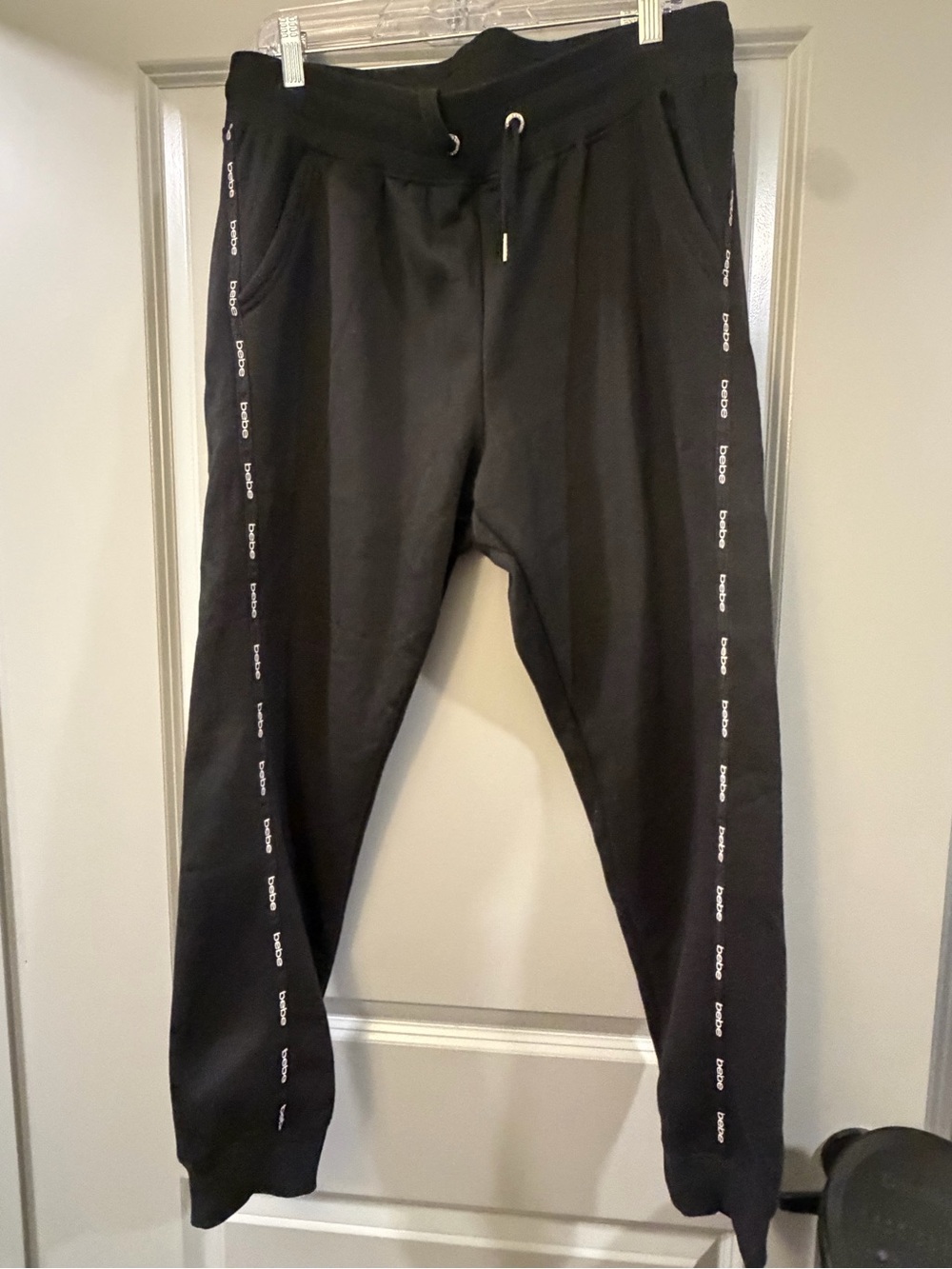 bebe Black Track Joggers with Side Logo Tape